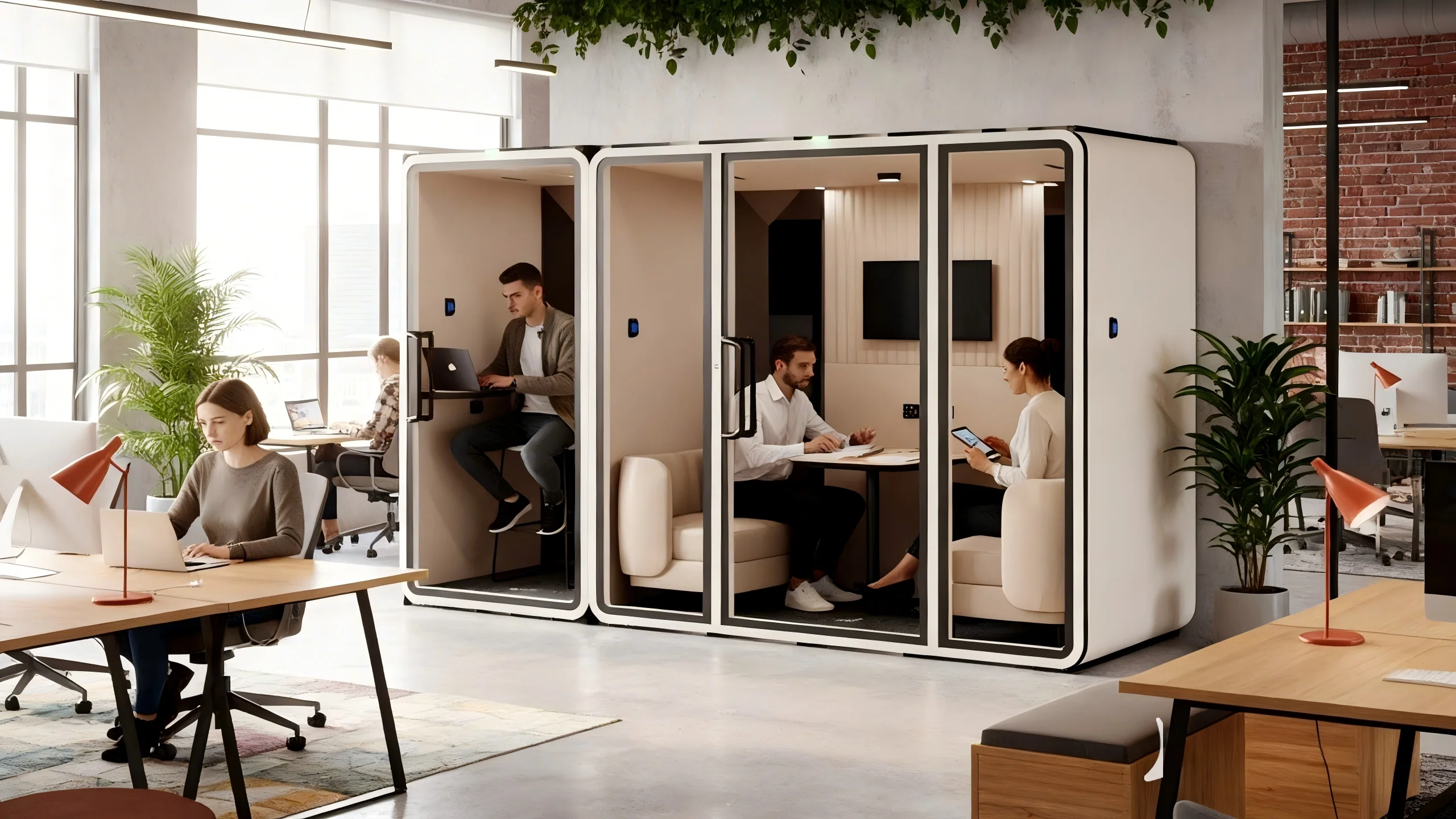 SonicHive office pods in use