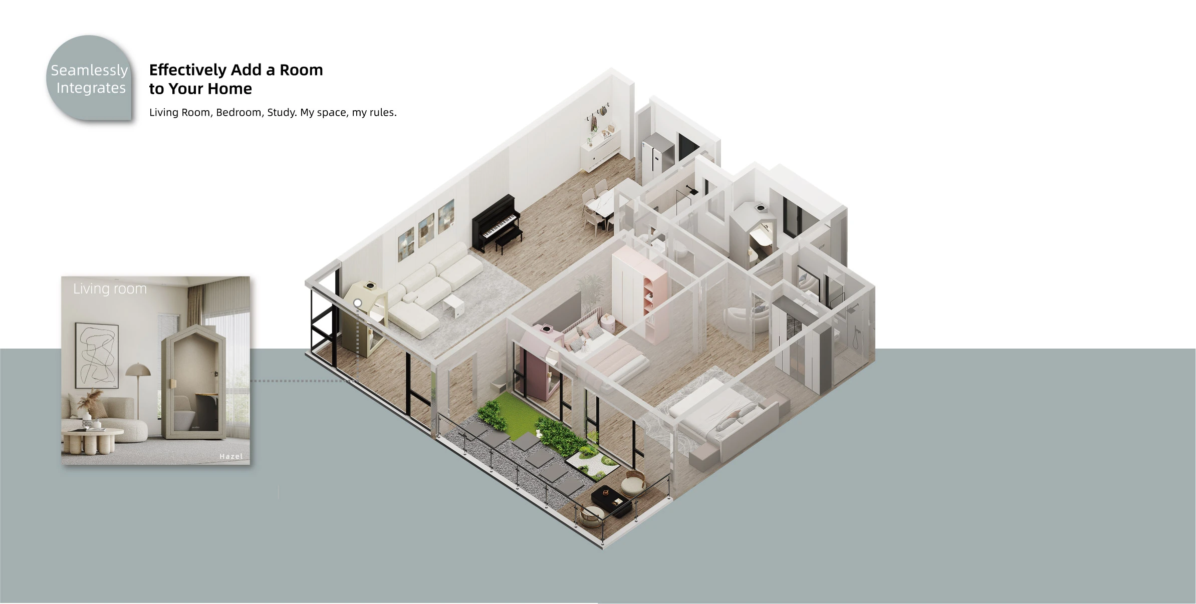 Home Pod floor plan integrated into a home layout