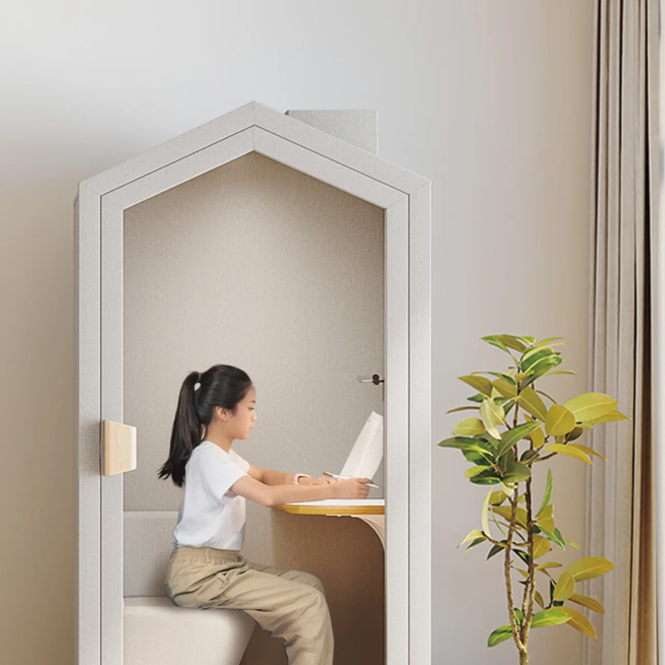 Child studying inside the SonicHive Home Pod